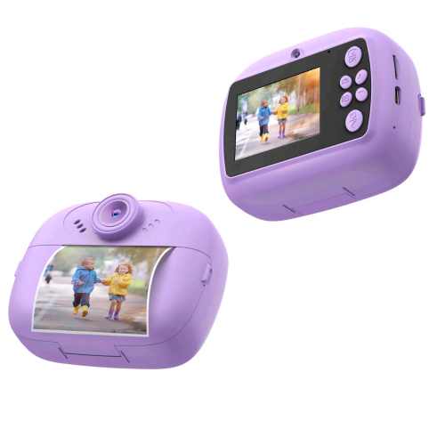 CELLY KIDS CAM PRINT FOTOCAMERA CON FUNZIONE STAMPA FOTO E VIDEO INCLUDE 2 ROTOLI DI STAMPA LETTORE MUSICALE E GIOCHI USB-C VIOLA